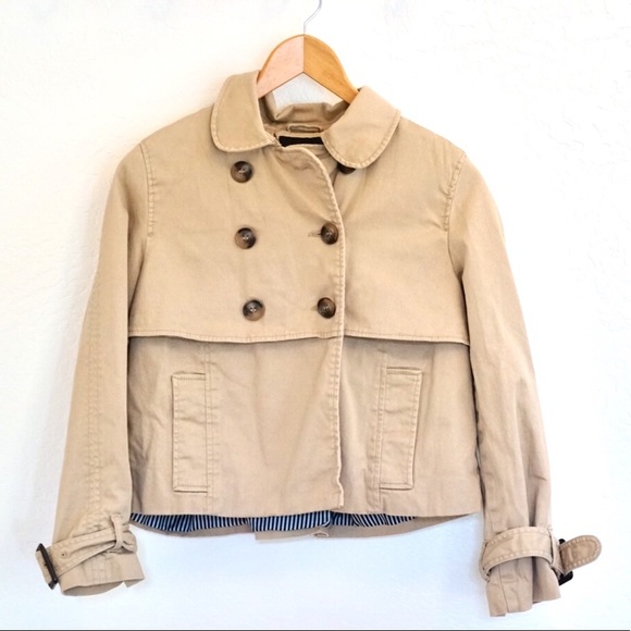 H&M Jackets & Blazers - H&M tan crop double breasted pea coat/trench coat